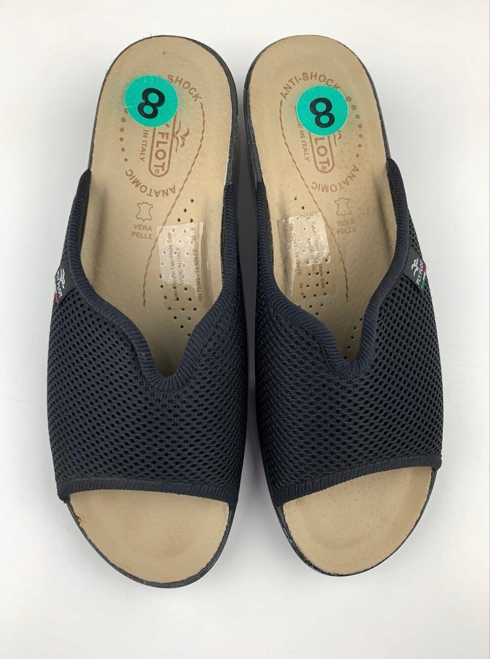 Fly Flot Sandals Slip On Wedge Heel Comfort Shoes Black Italy Women's 39 US 8